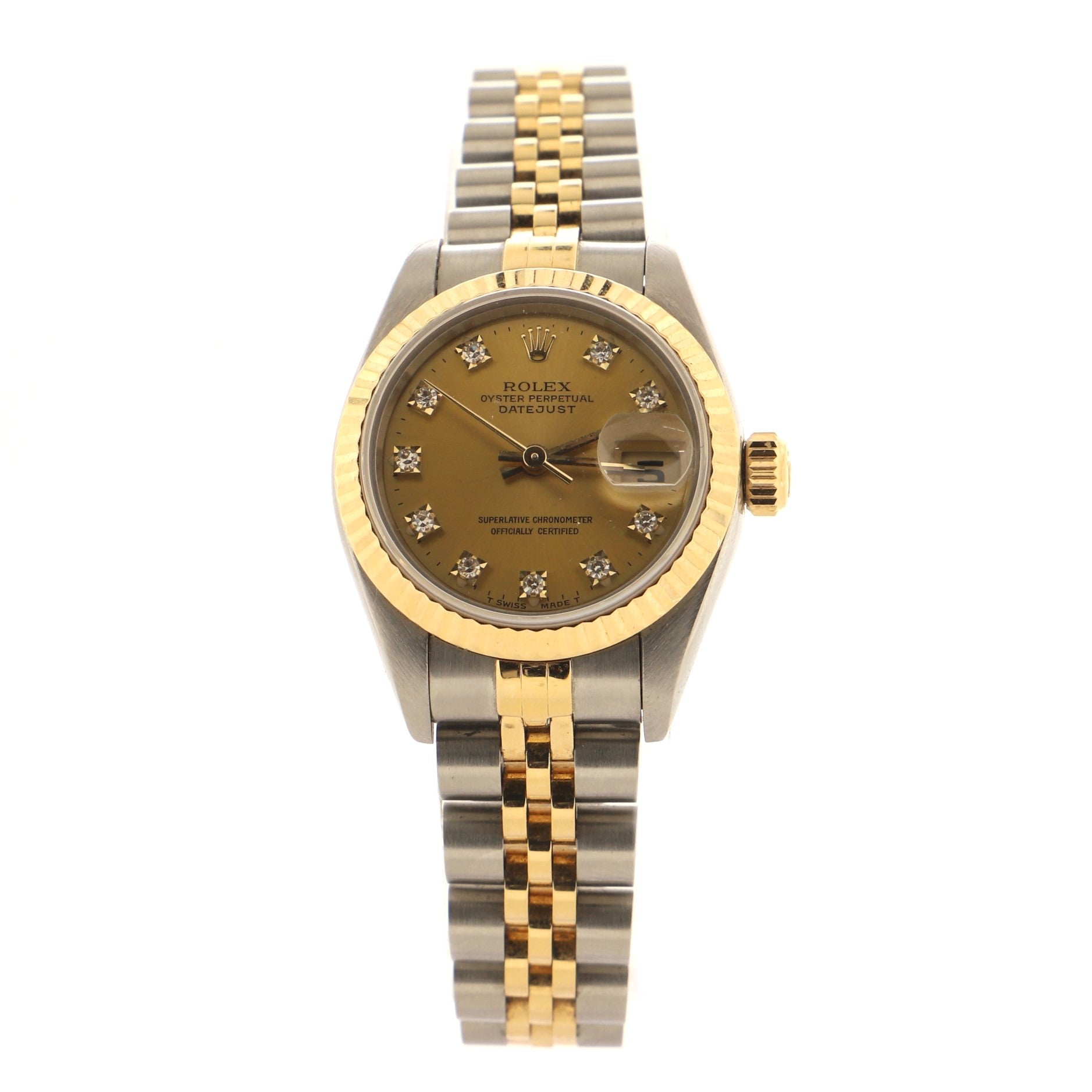 Oyster Perpetual Datejust Automatic Watch Stainless Steel and Yellow Gold with Diamond Markers 26