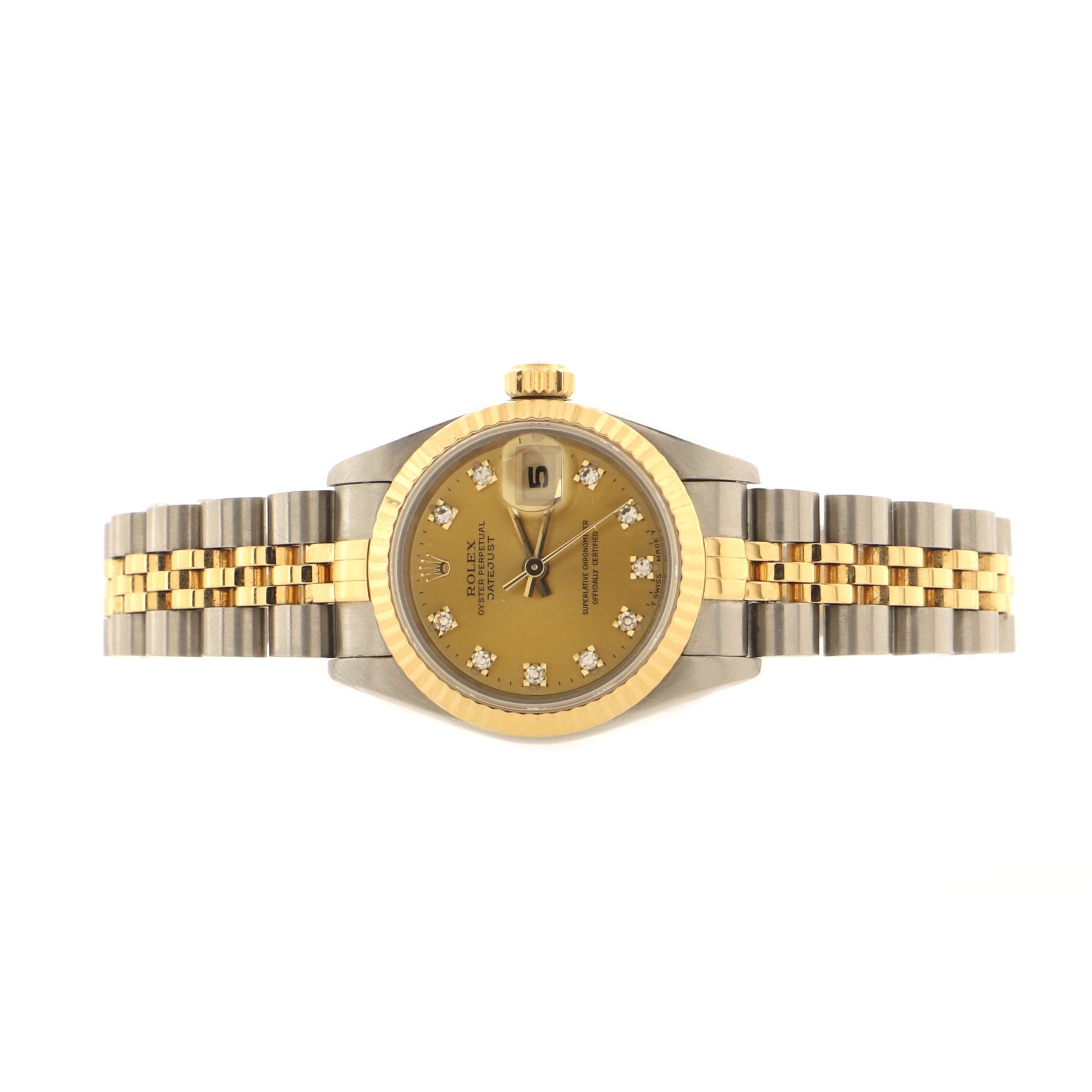 Oyster Perpetual Datejust Automatic Watch Stainless Steel and Yellow Gold with Diamond Markers 26