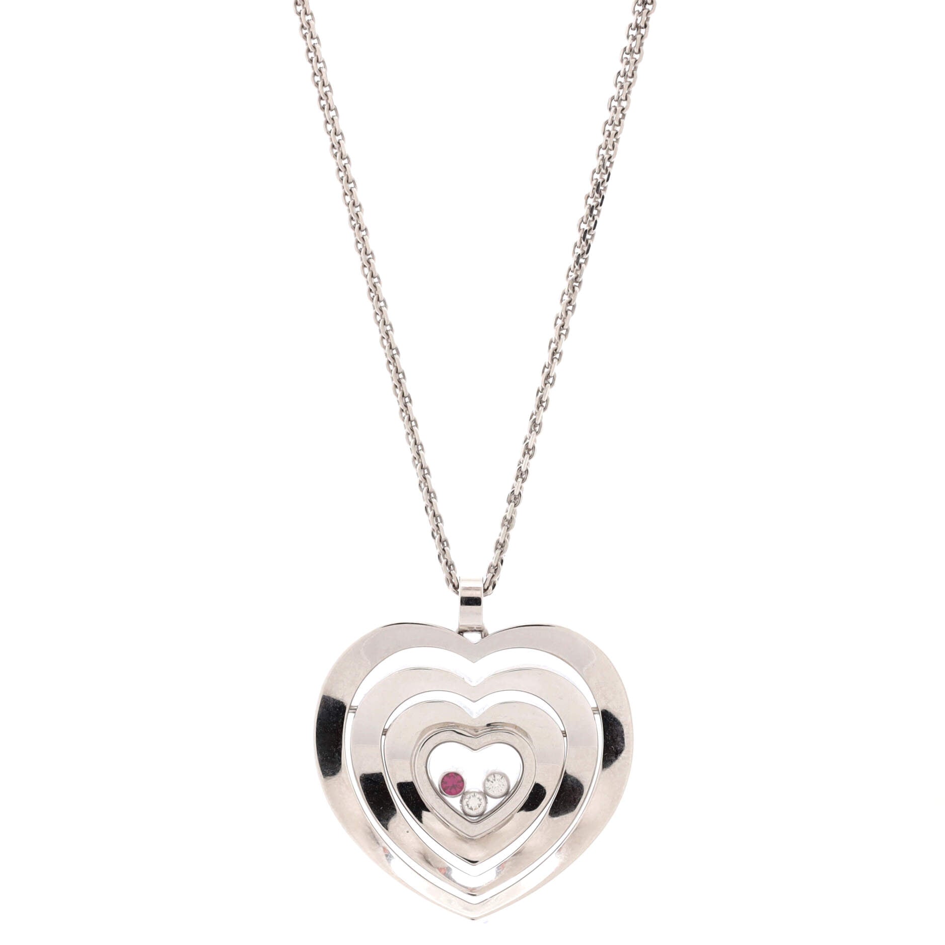 Happy Diamonds Heart Pendant Necklace 18K White Gold and Diamonds and Ruby