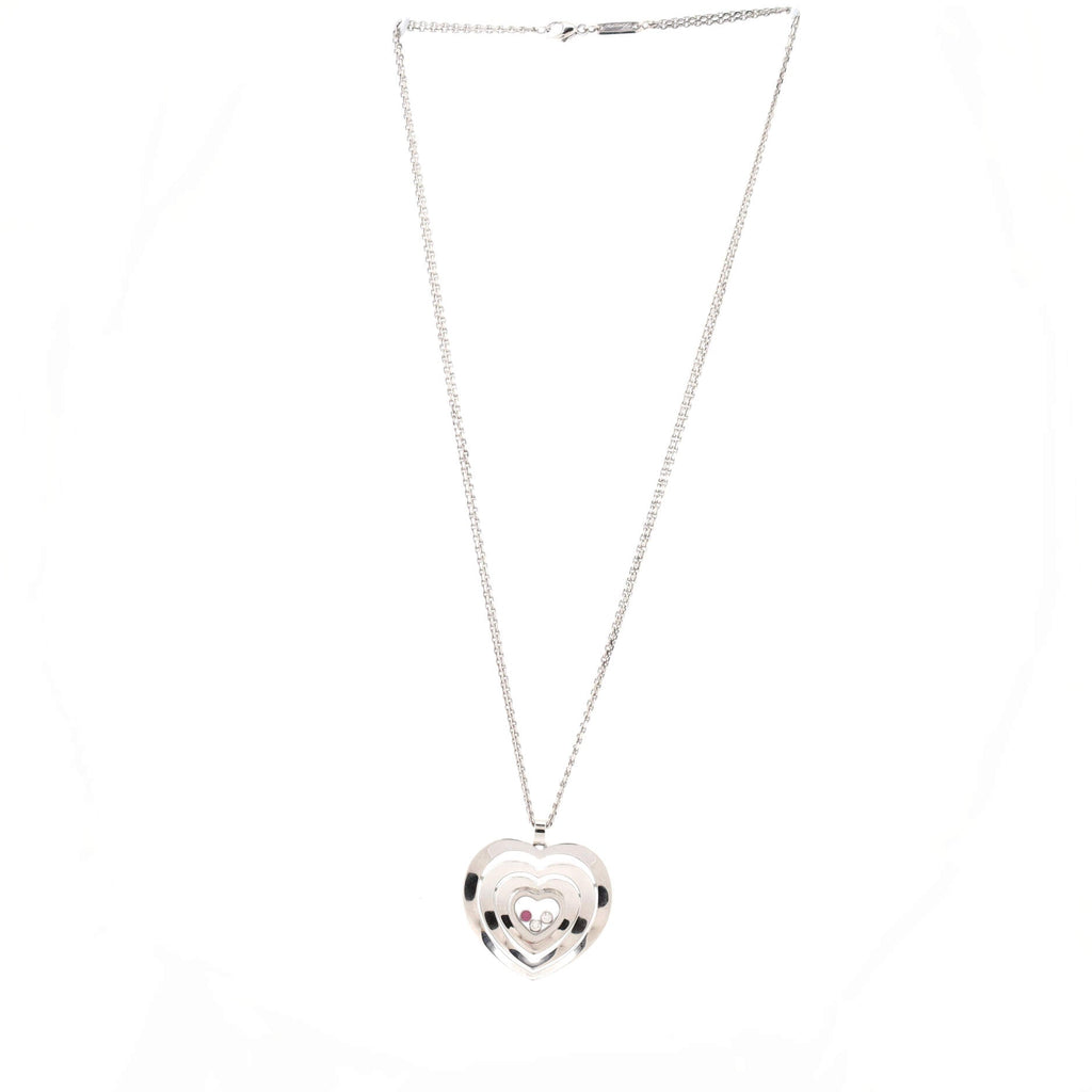 Happy Diamonds Heart Pendant Necklace 18K White Gold and Diamonds and Ruby
