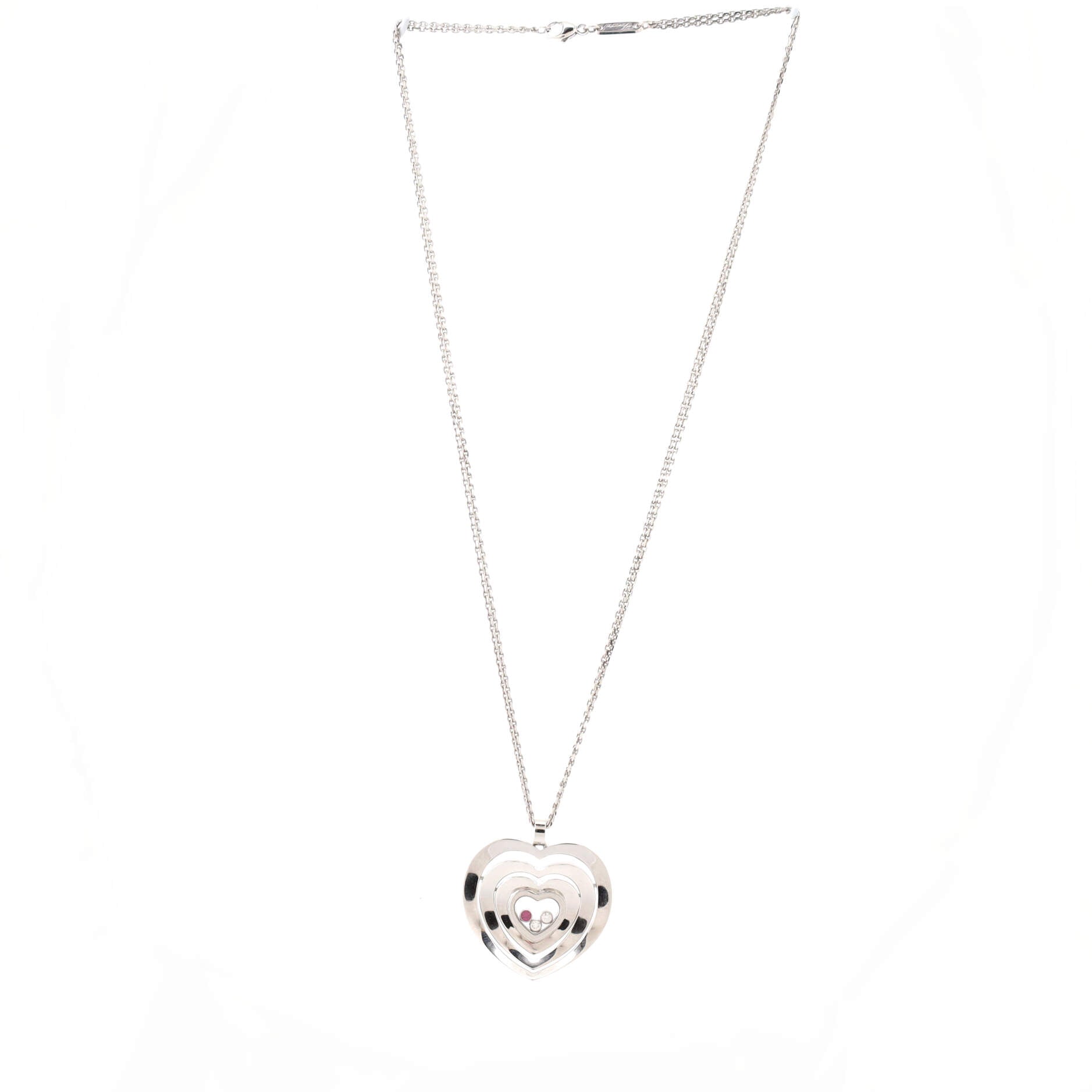 Happy Diamonds Heart Pendant Necklace 18K White Gold and Diamonds and Ruby