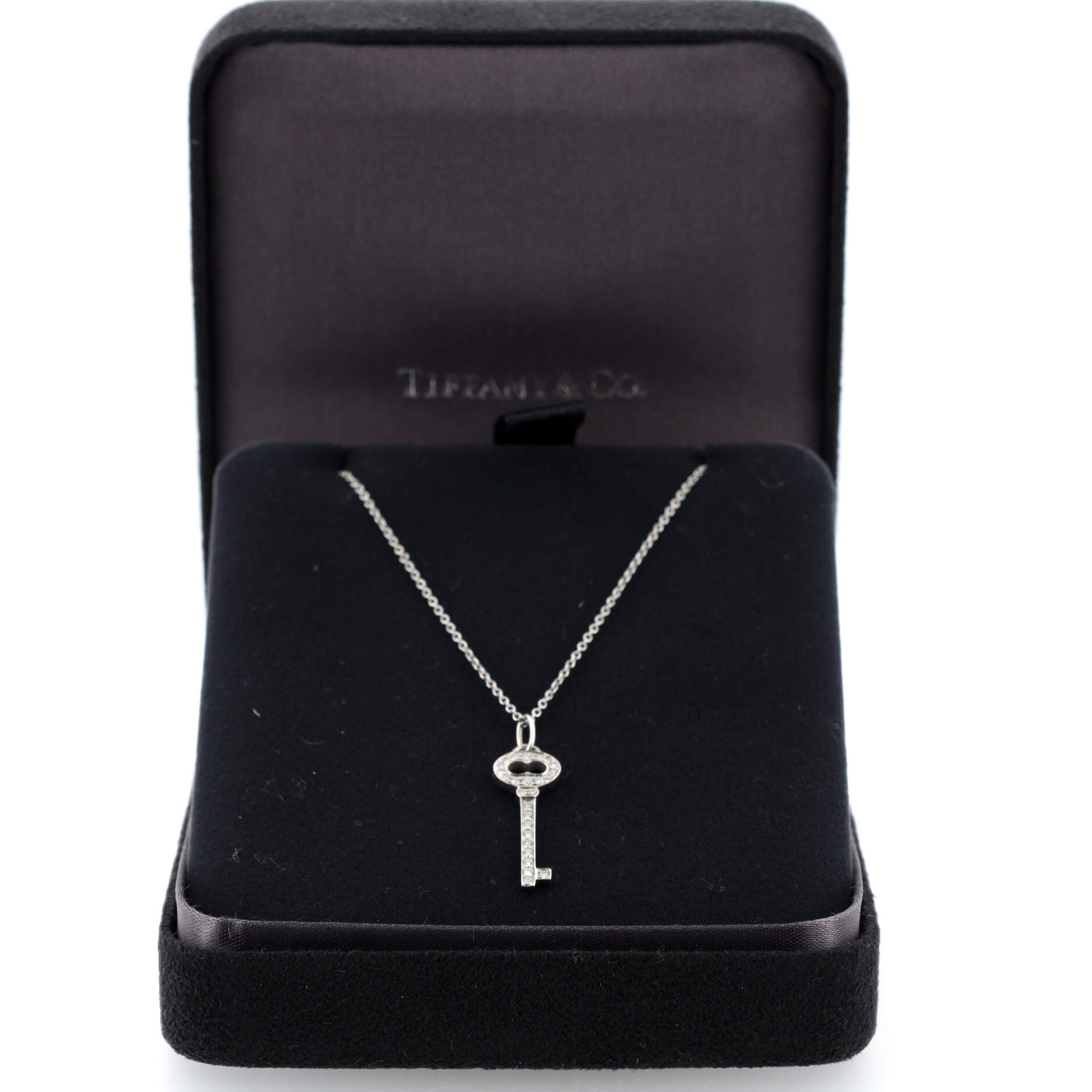 Vintage Oval Key Pendant Necklace Platinum with Diamonds Mini