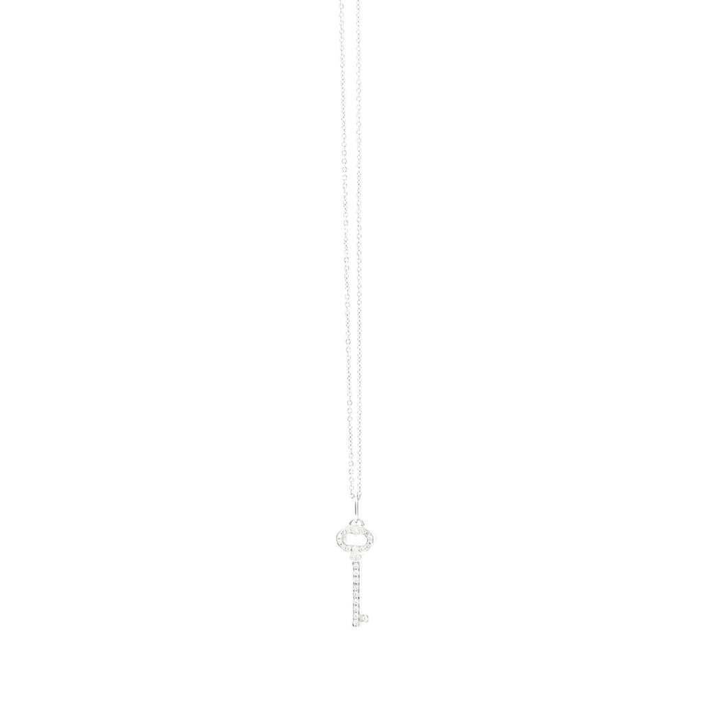 Vintage Oval Key Pendant Necklace Platinum with Diamonds Mini