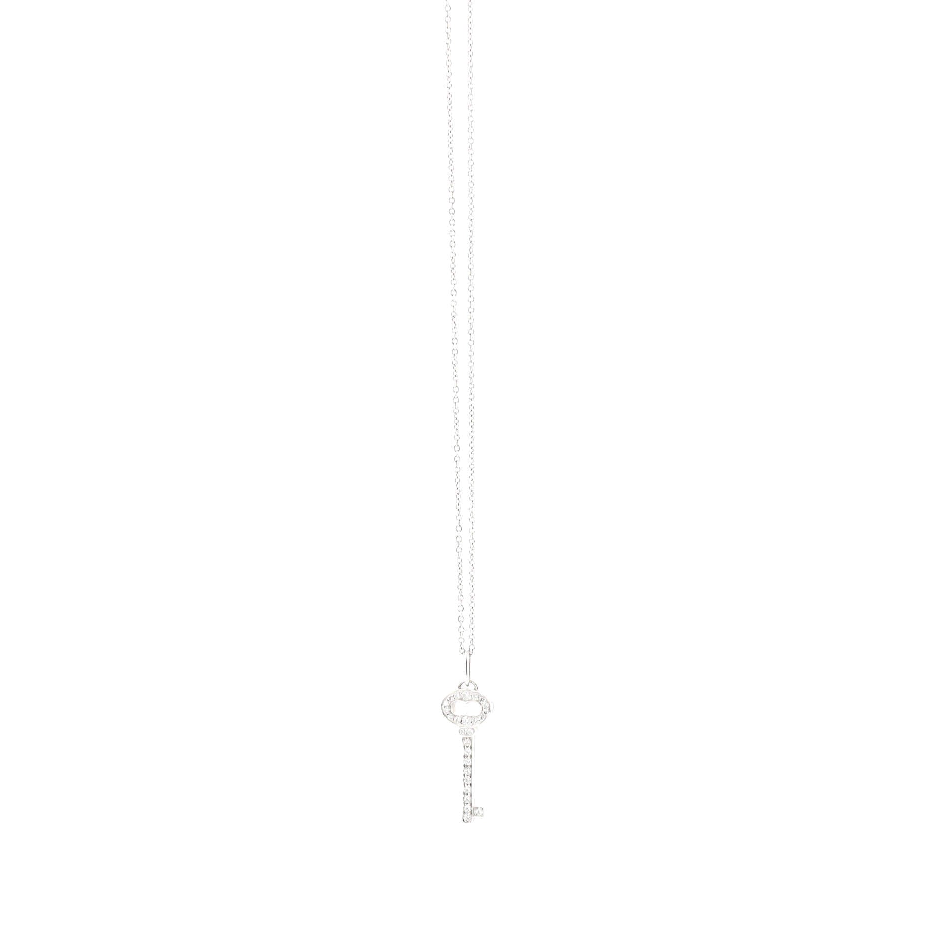 Vintage Oval Key Pendant Necklace Platinum with Diamonds Mini