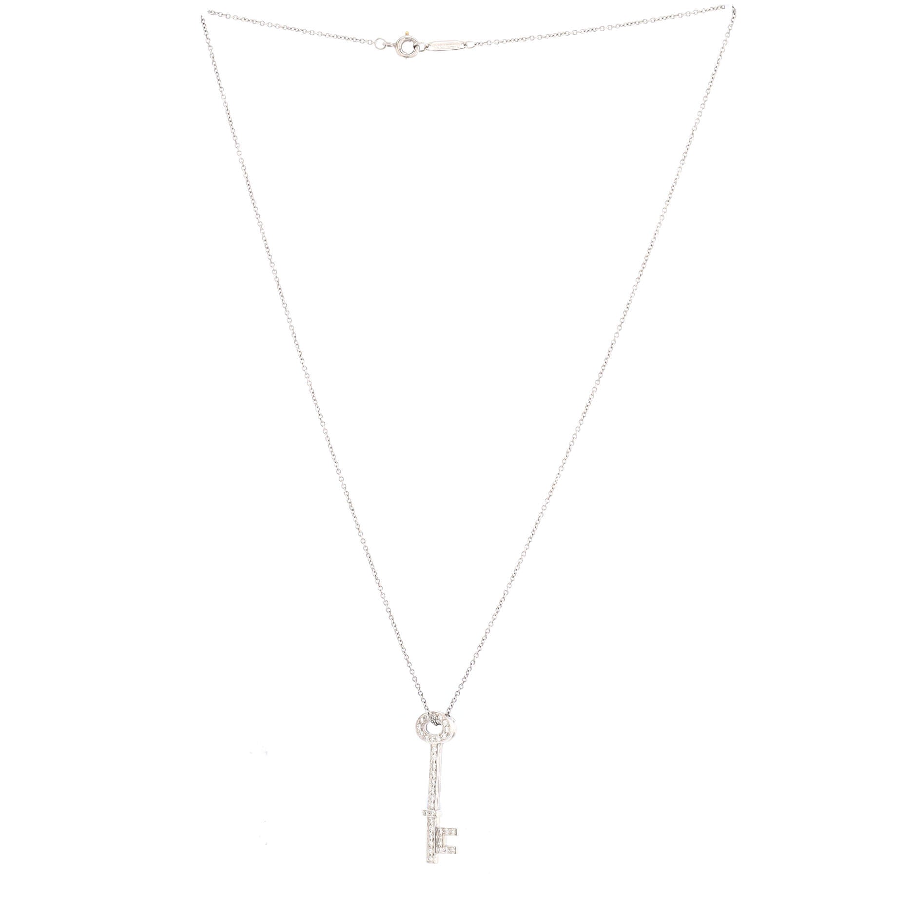 Oval Key Pendant Necklace Platinum and Diamonds