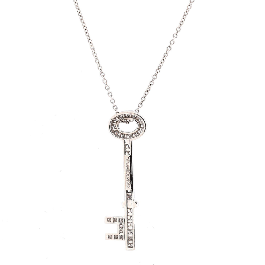 Oval Key Pendant Necklace Platinum and Diamonds