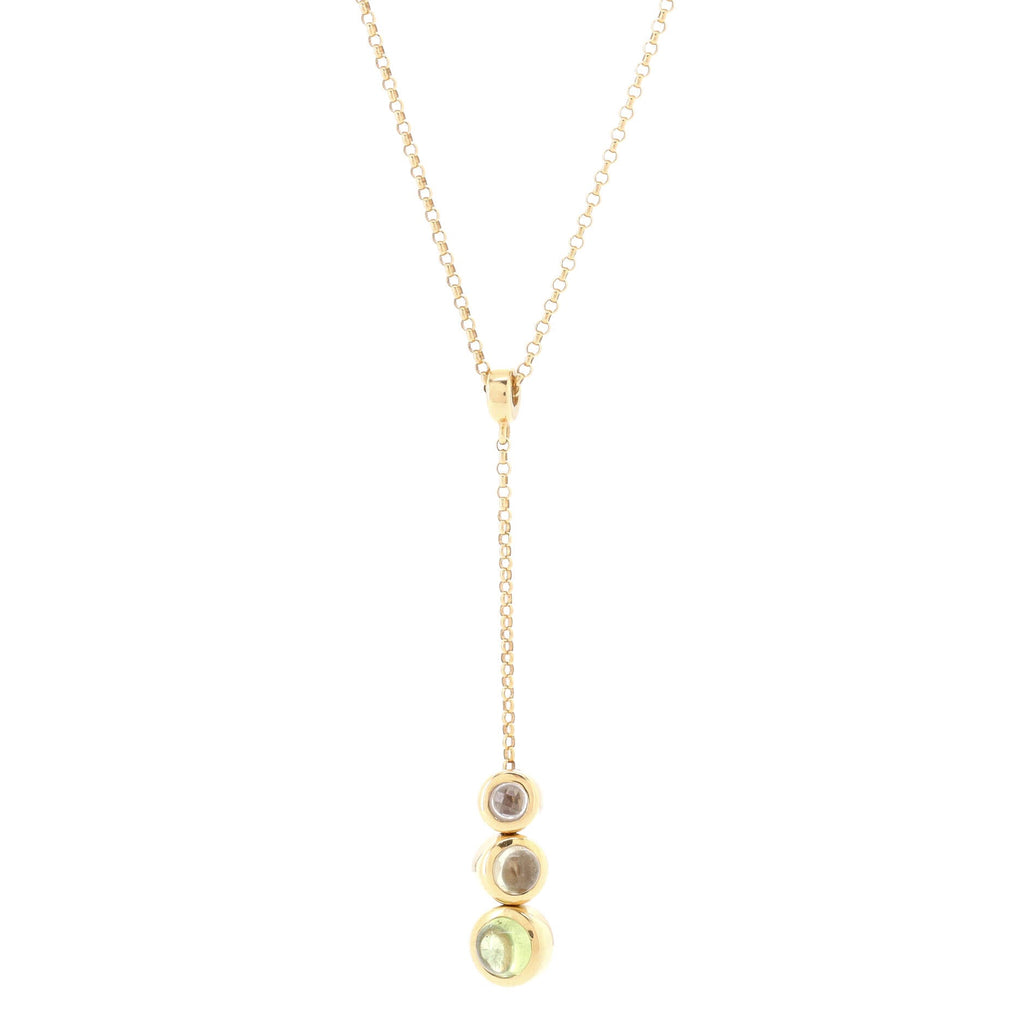 Lariat Necklace 18K Yellow Gold with Peridot and Moonstones