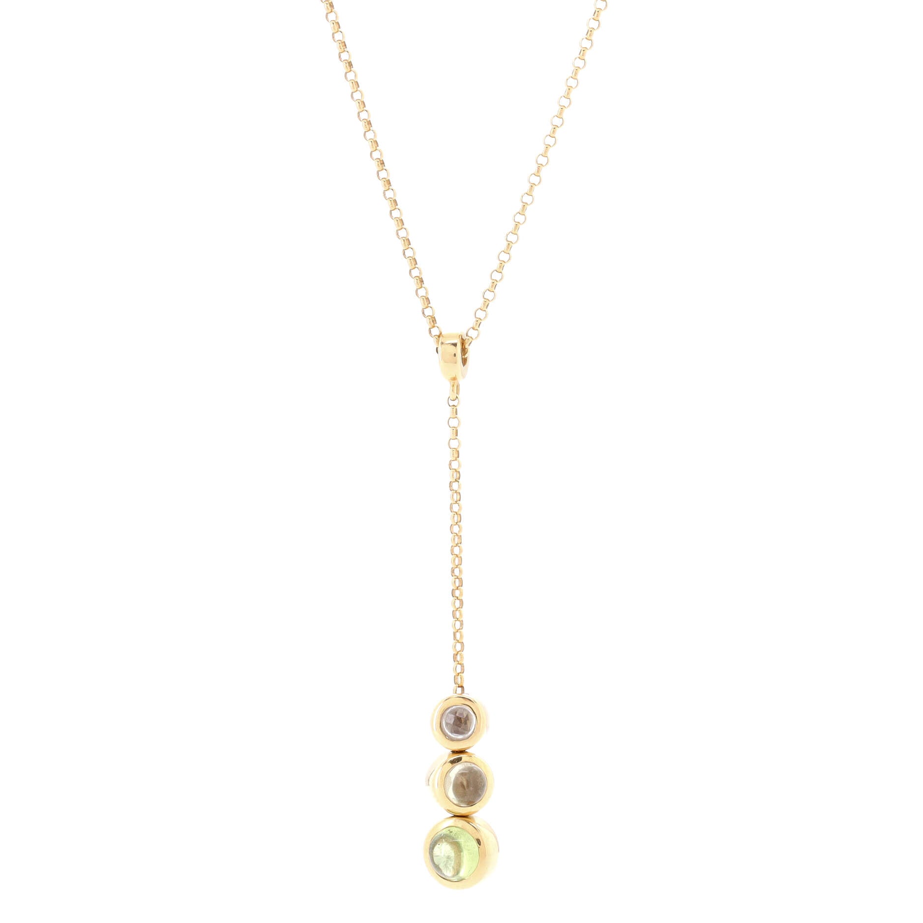 Lariat Necklace 18K Yellow Gold with Peridot and Moonstones