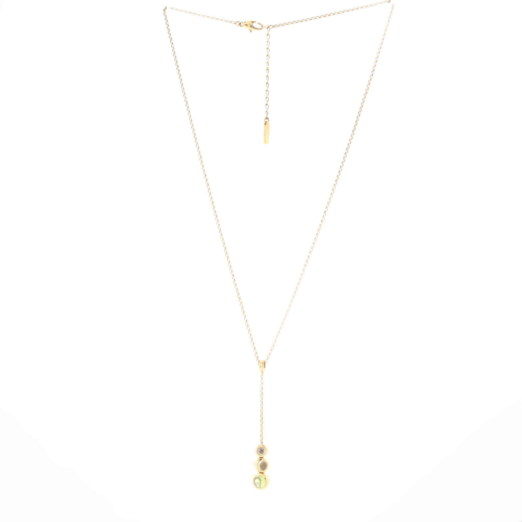 Lariat Necklace 18K Yellow Gold with Peridot and Moonstones