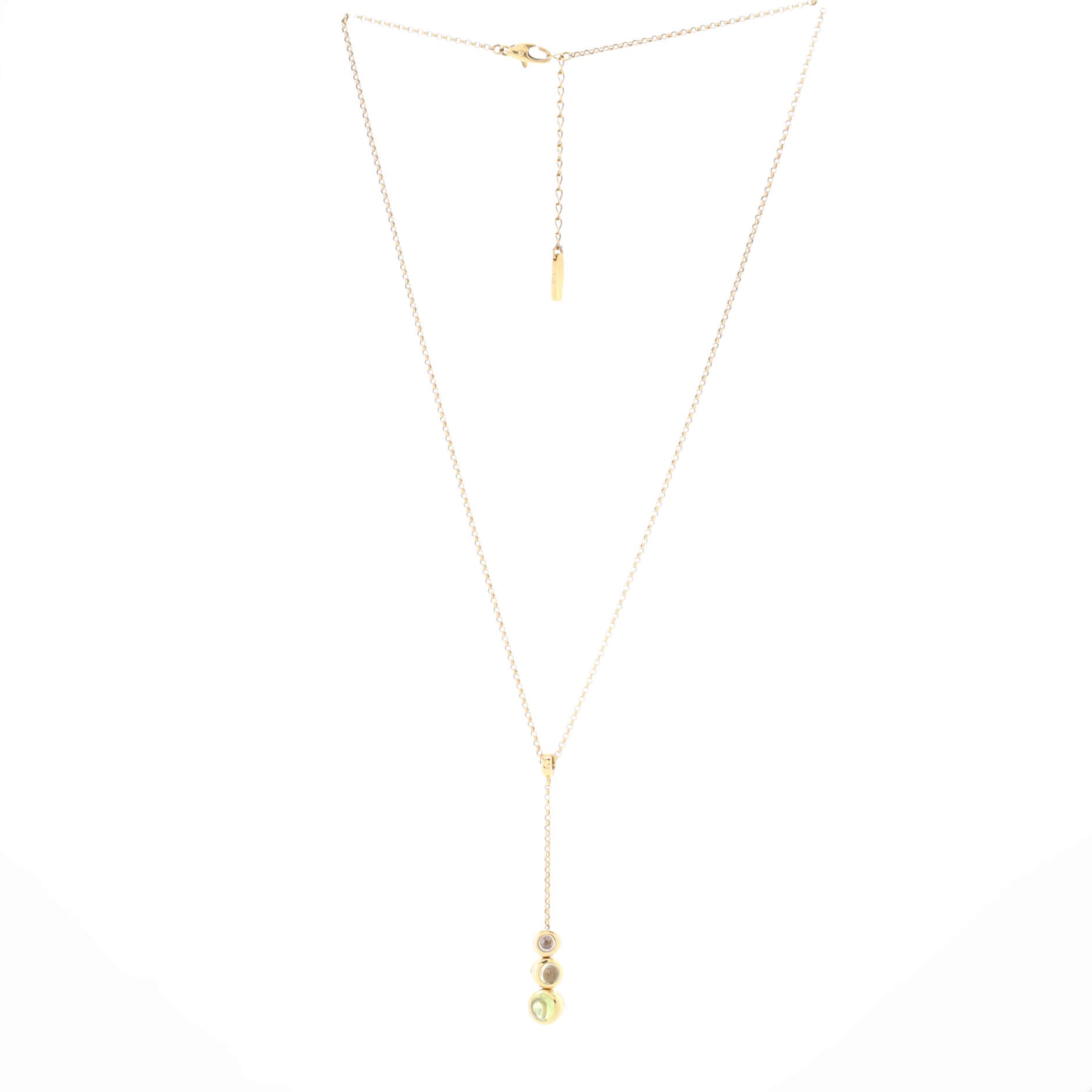 Lariat Necklace 18K Yellow Gold with Peridot and Moonstones
