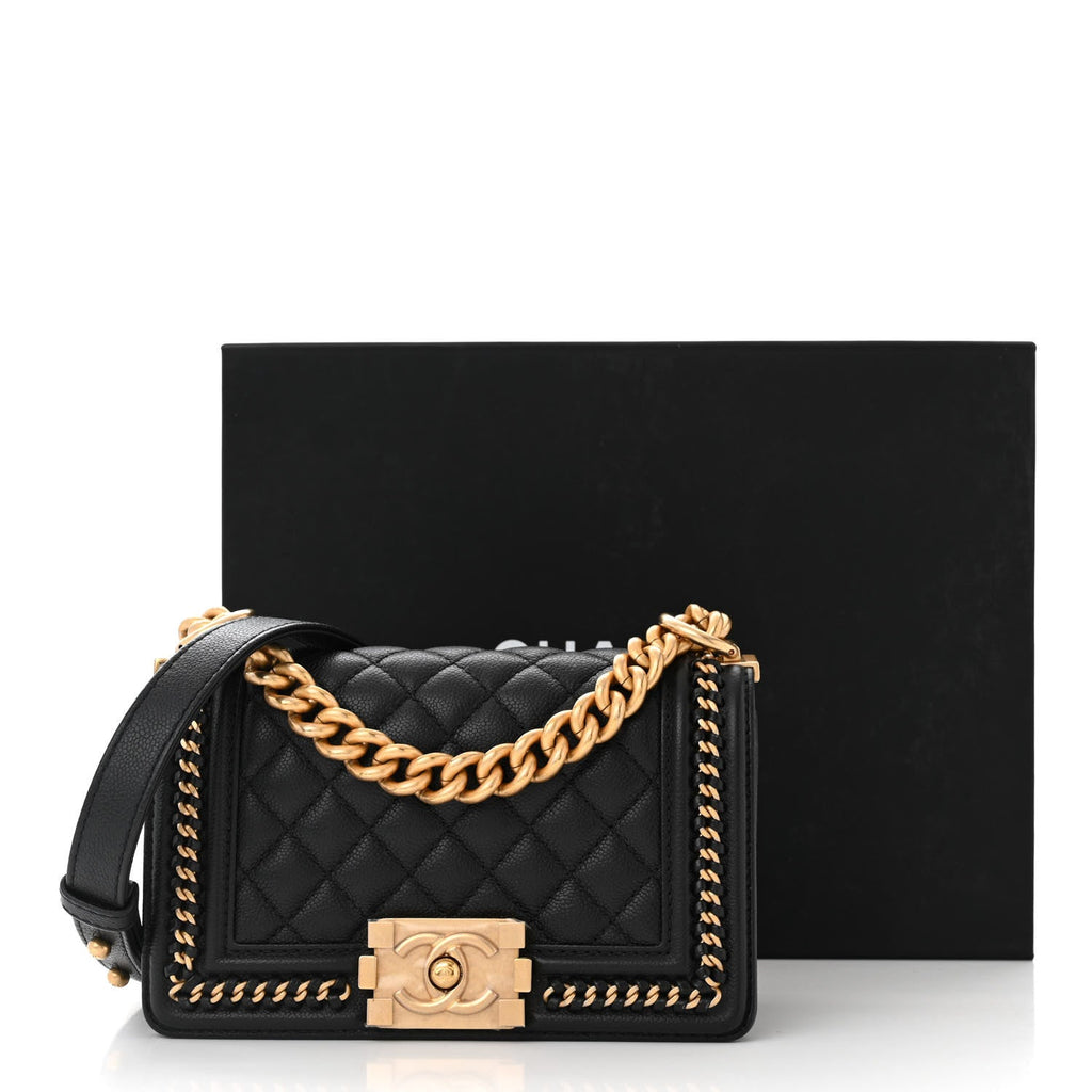Caviar Quilted Small Chain Around Boy Flap Black