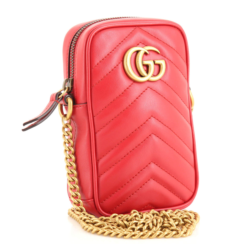 GG Marmont Vertical Phone Crossbody Bag Matelasse Leather Mini