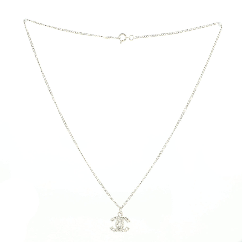 CC Long Pendant Necklace Crystal Embellished Metal