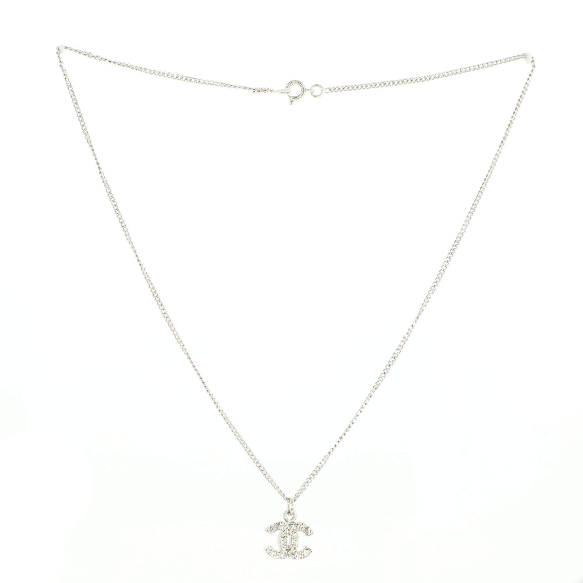 CC Long Pendant Necklace Crystal Embellished Metal