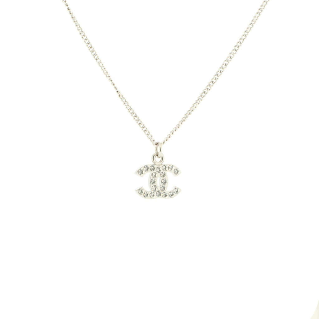 CC Long Pendant Necklace Crystal Embellished Metal