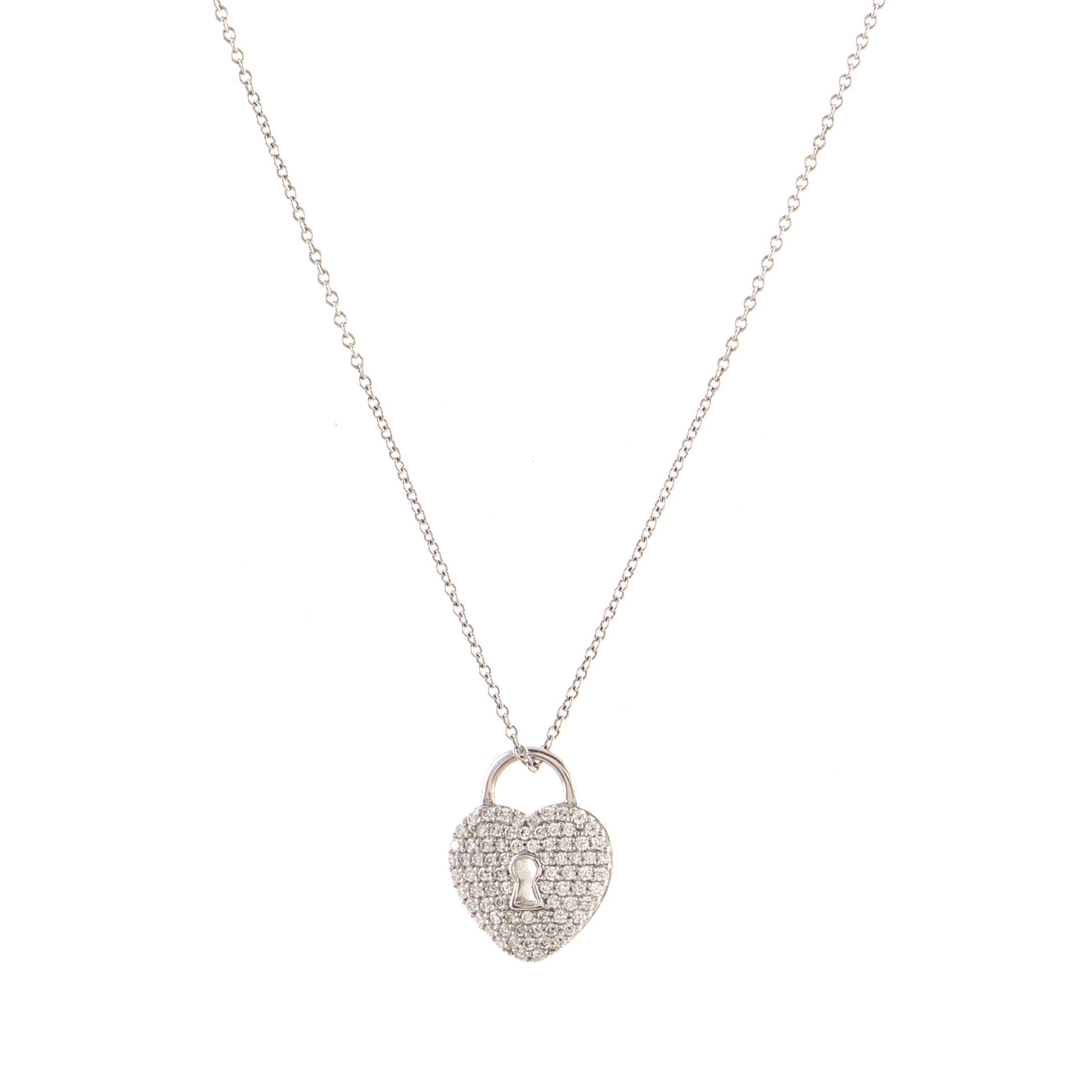 Heart Lock Pendant Necklace Platinum and Diamonds