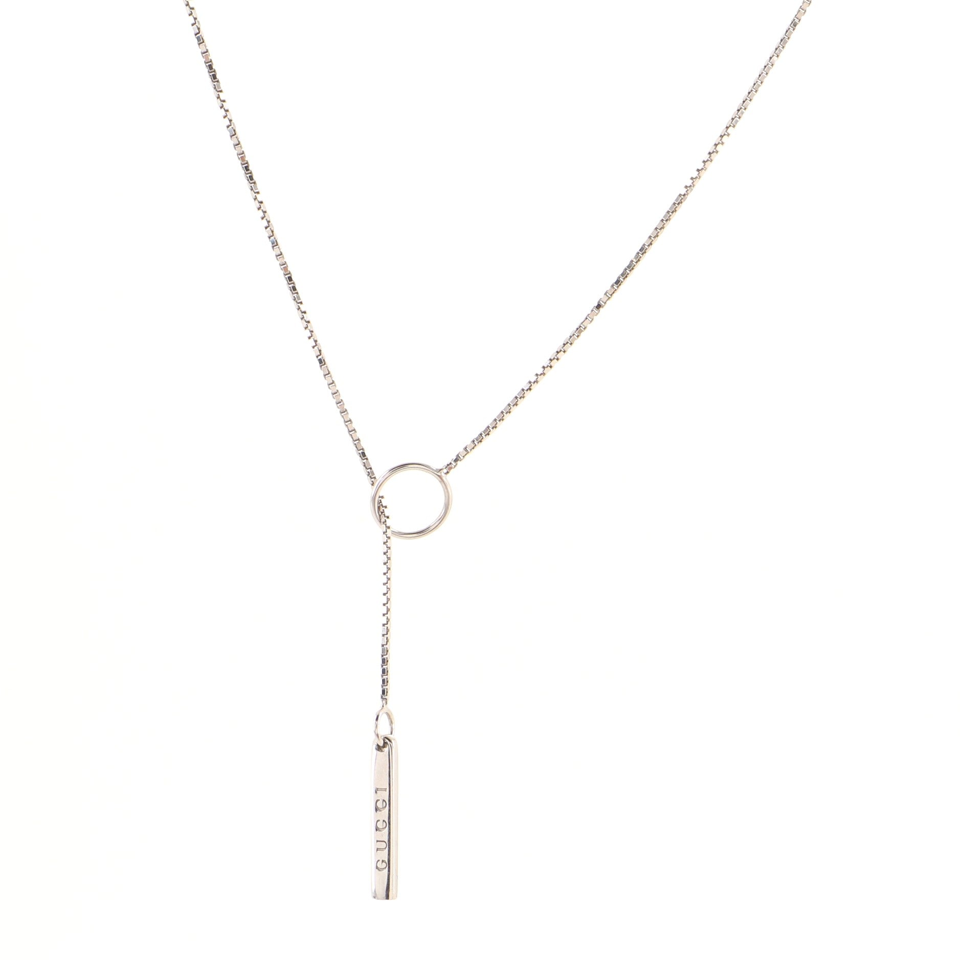 Logo Lariat Necklace 18K White Gold