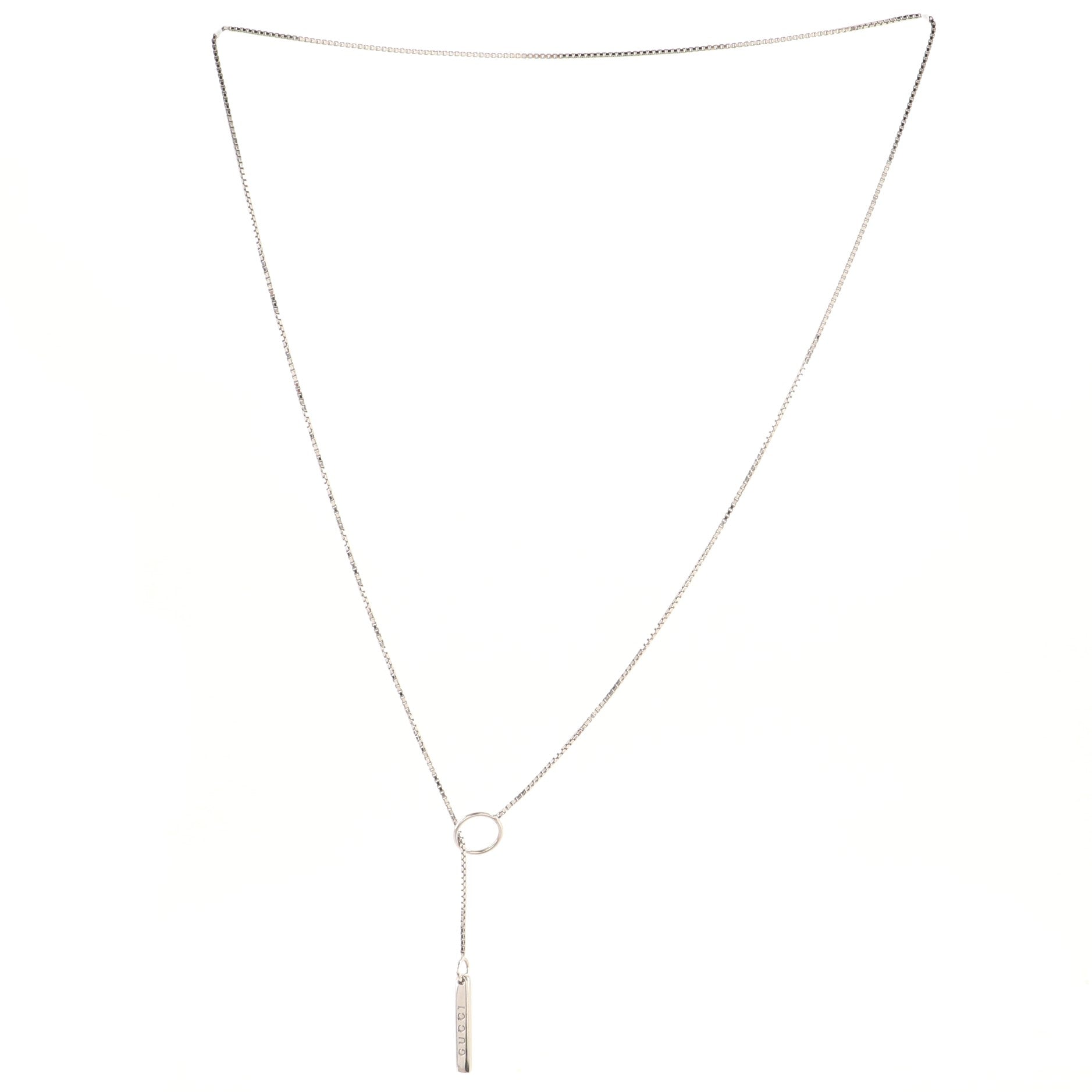Logo Lariat Necklace 18K White Gold
