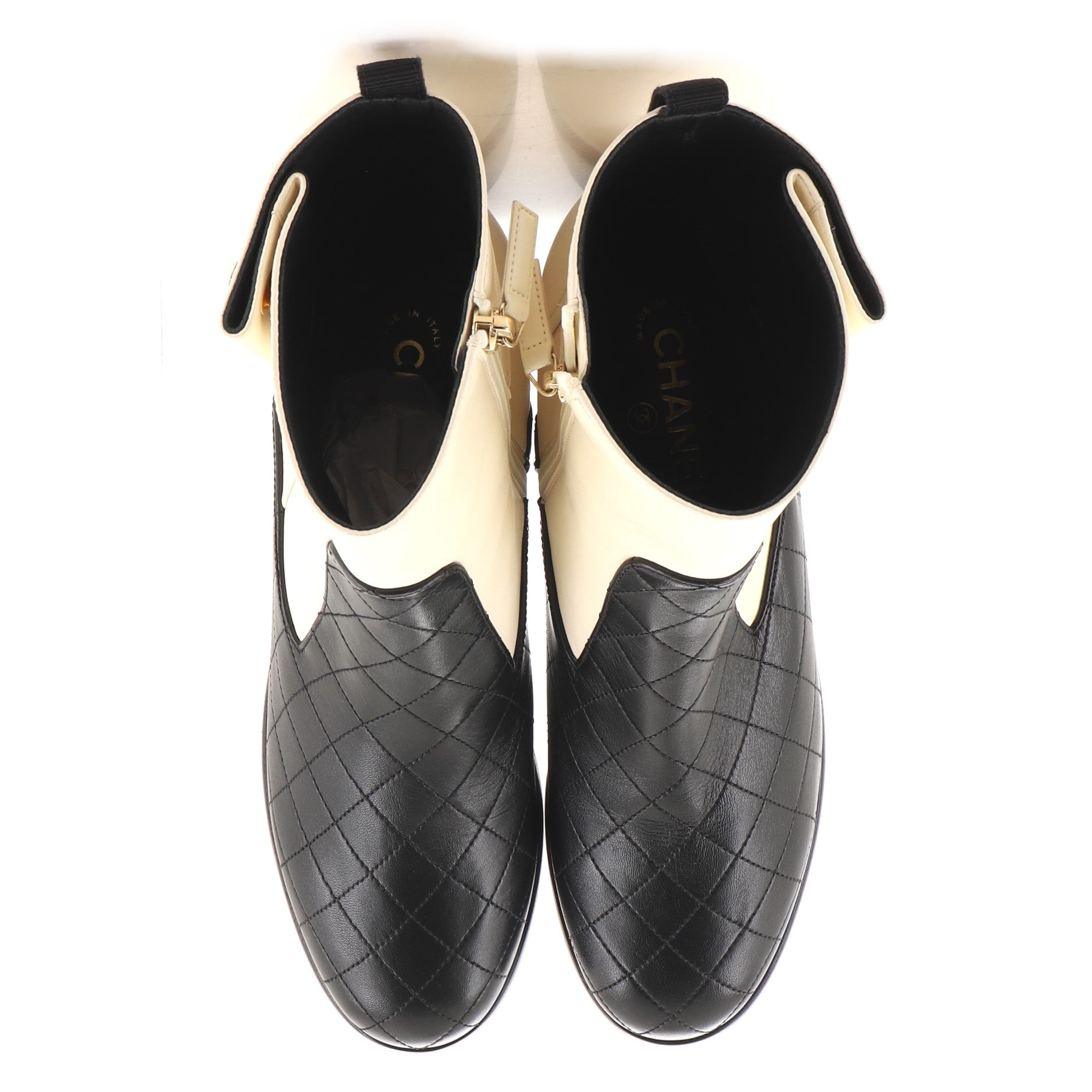Women's Pearl Button Ankle Boots Quilted Leather with Faux Pearls