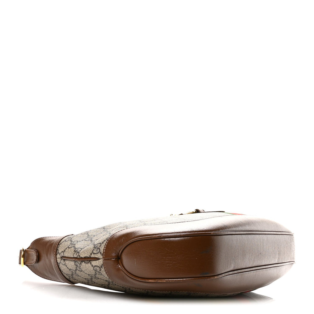 GG Supreme Monogram Azalea Calfskin Web Medium Jackie 1961 Hobo Beige Ebony Brown Sugar