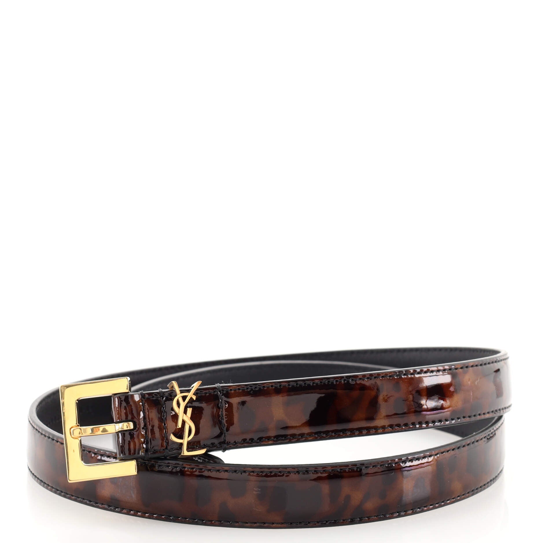 Classic Monogram Square Buckle Belt Printed Patent Thin 80