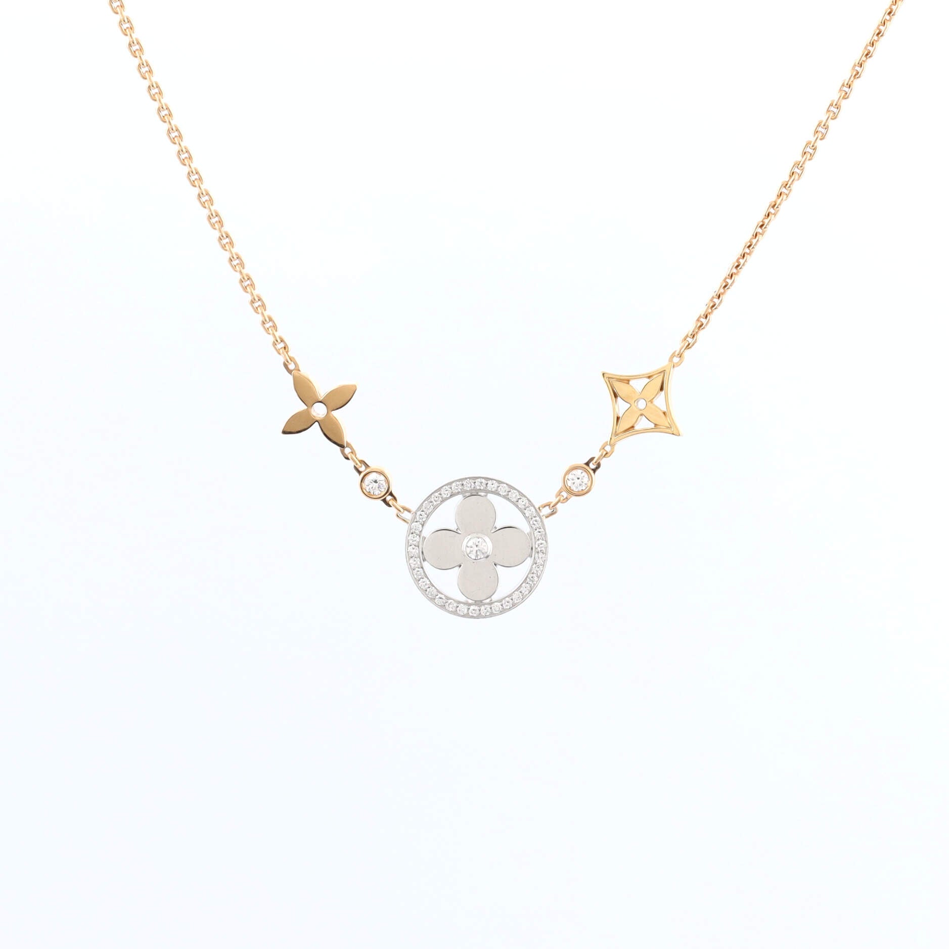 Blossom XL Necklace 18K Tricolor Gold with Diamonds