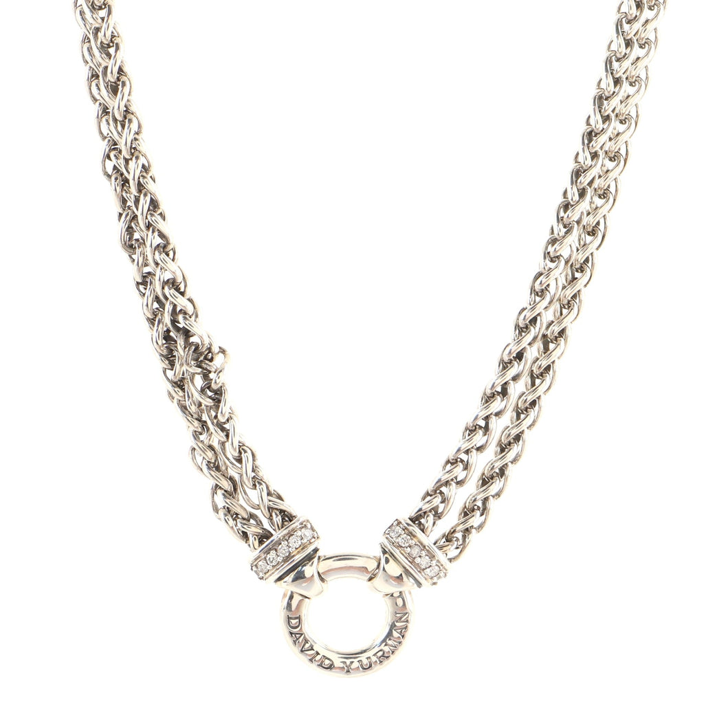 Double Wheat Chain Necklace Sterling Silver with Diamonds