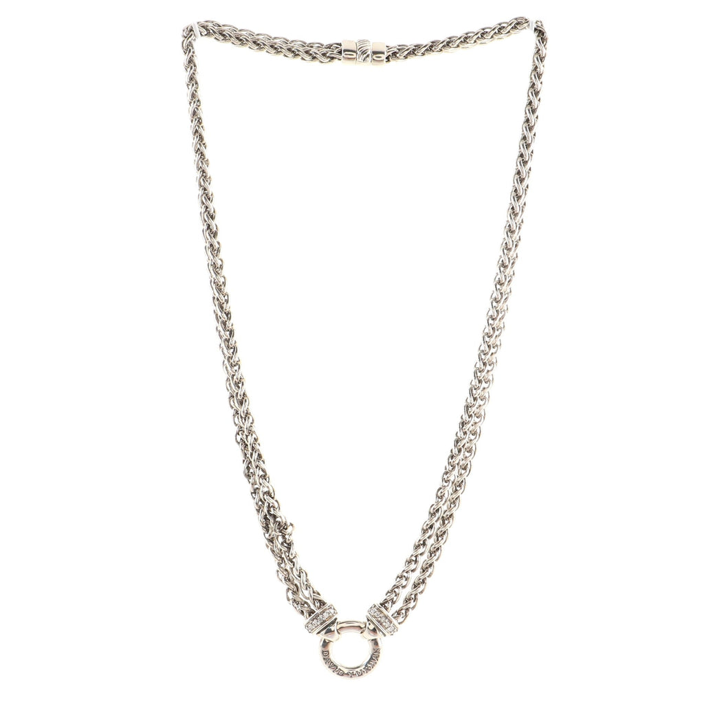 Double Wheat Chain Necklace Sterling Silver with Diamonds