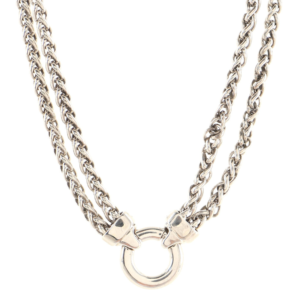 Double Wheat Chain Necklace Sterling Silver with Diamonds