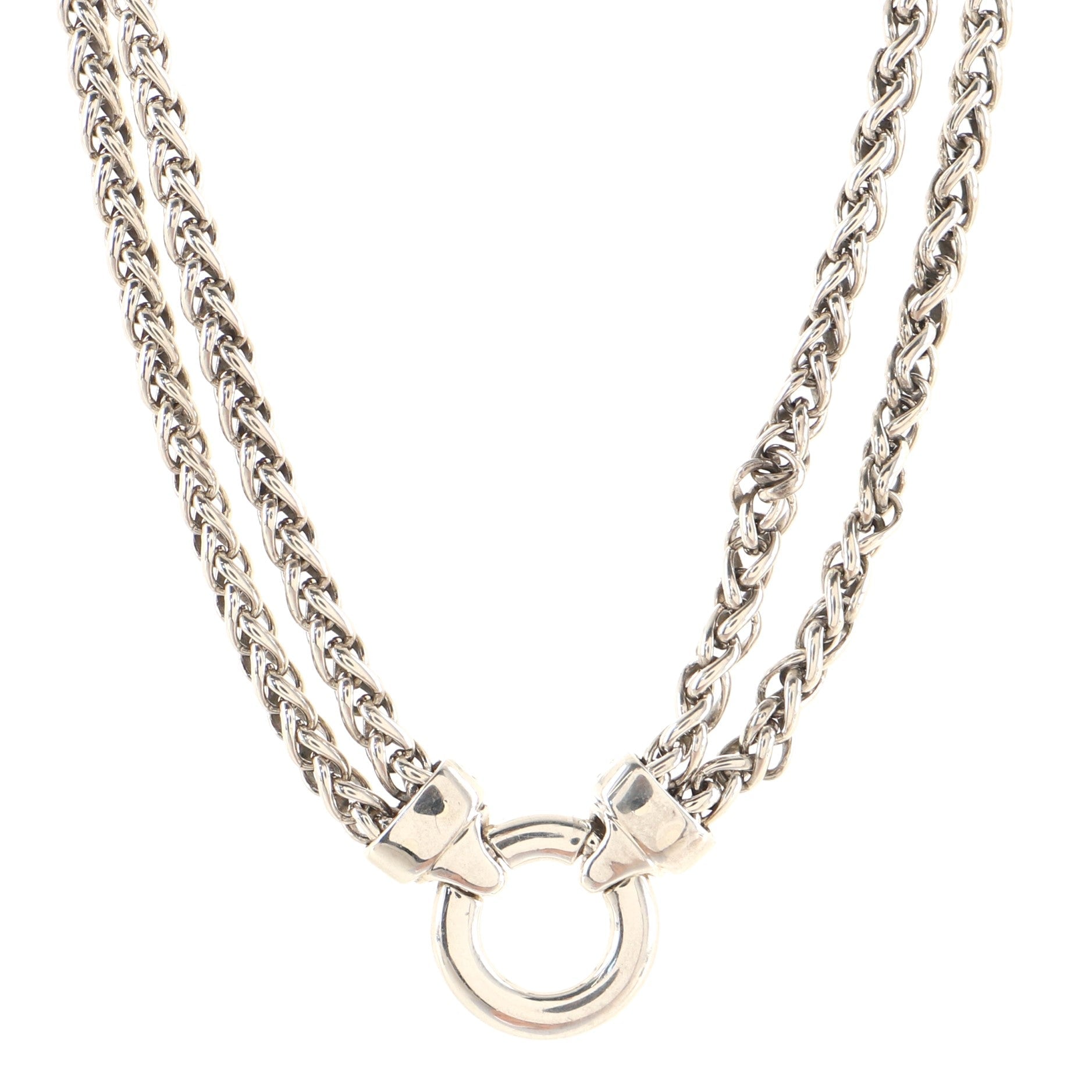 Double Wheat Chain Necklace Sterling Silver with Diamonds