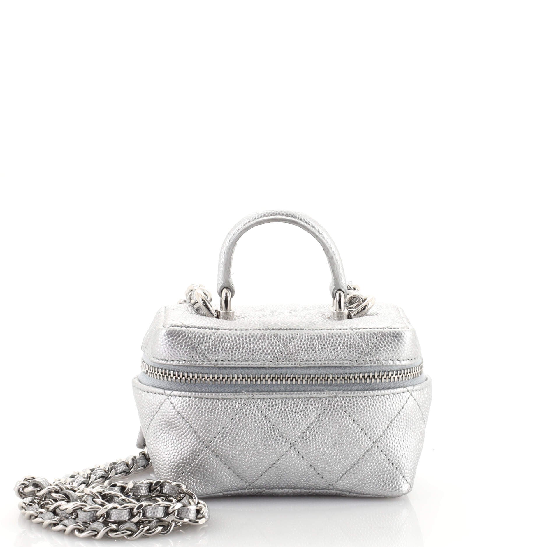 Top Handle Zip Around Vanity Case with Chain Quilted Caviar Mini