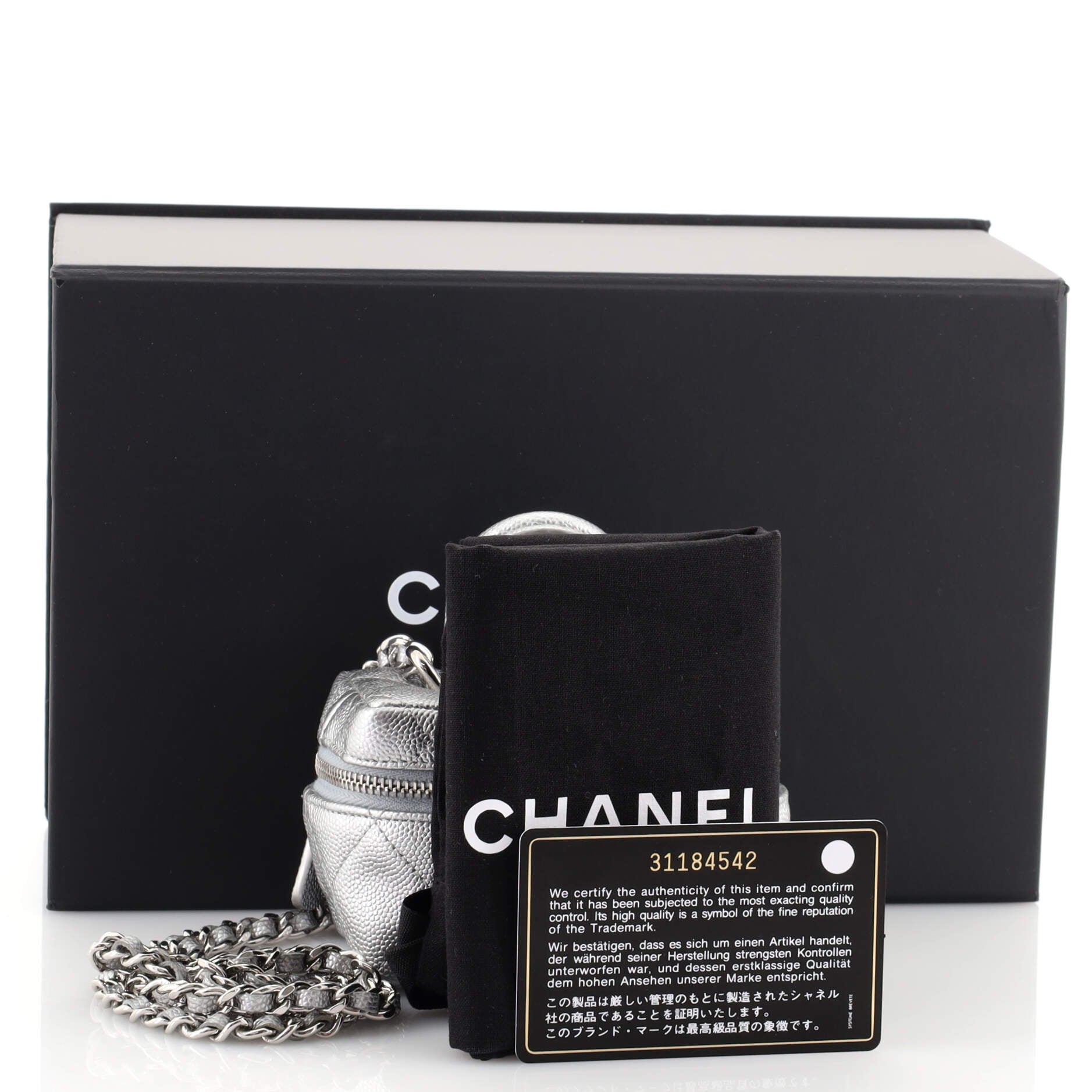 Top Handle Zip Around Vanity Case with Chain Quilted Caviar Mini