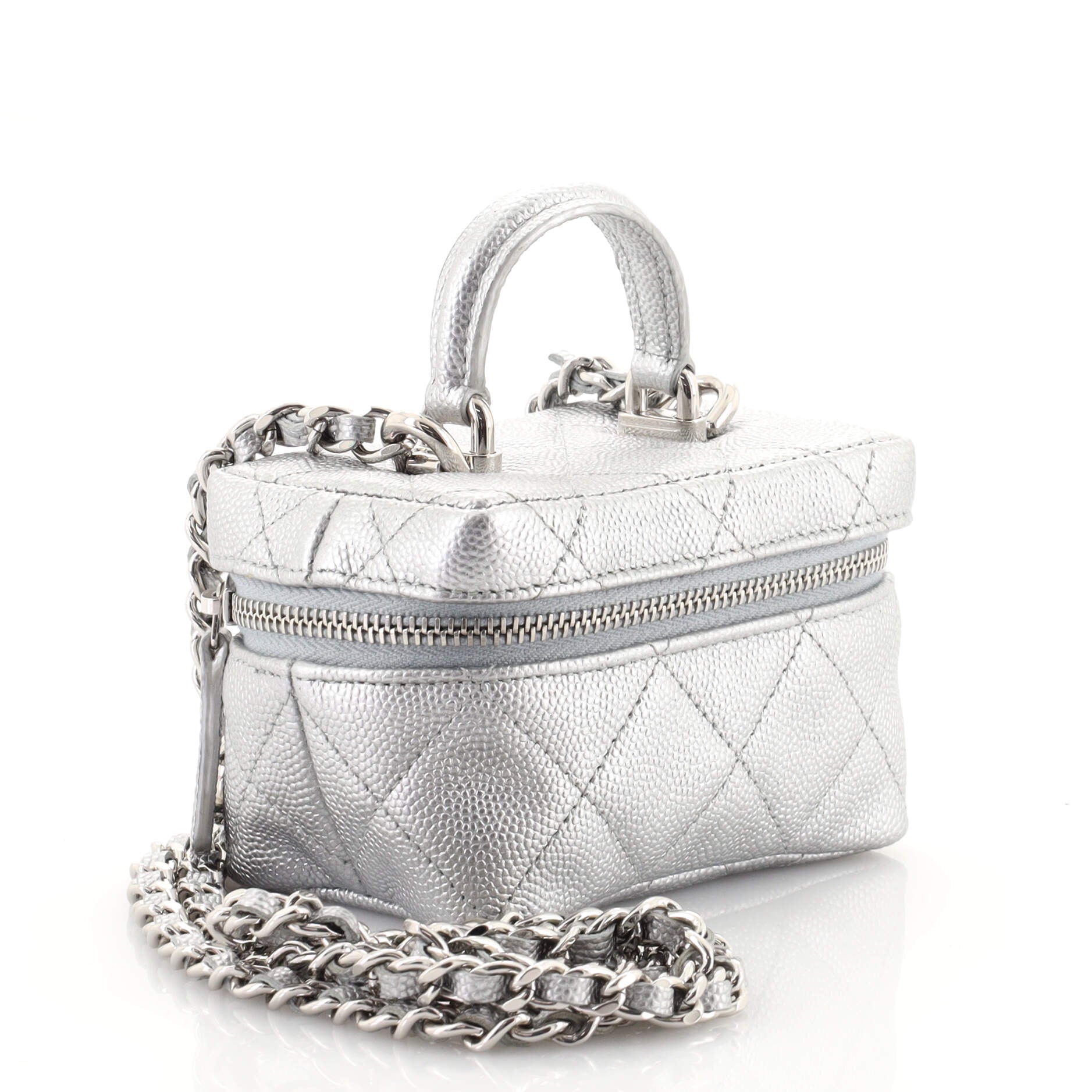 Top Handle Zip Around Vanity Case with Chain Quilted Caviar Mini
