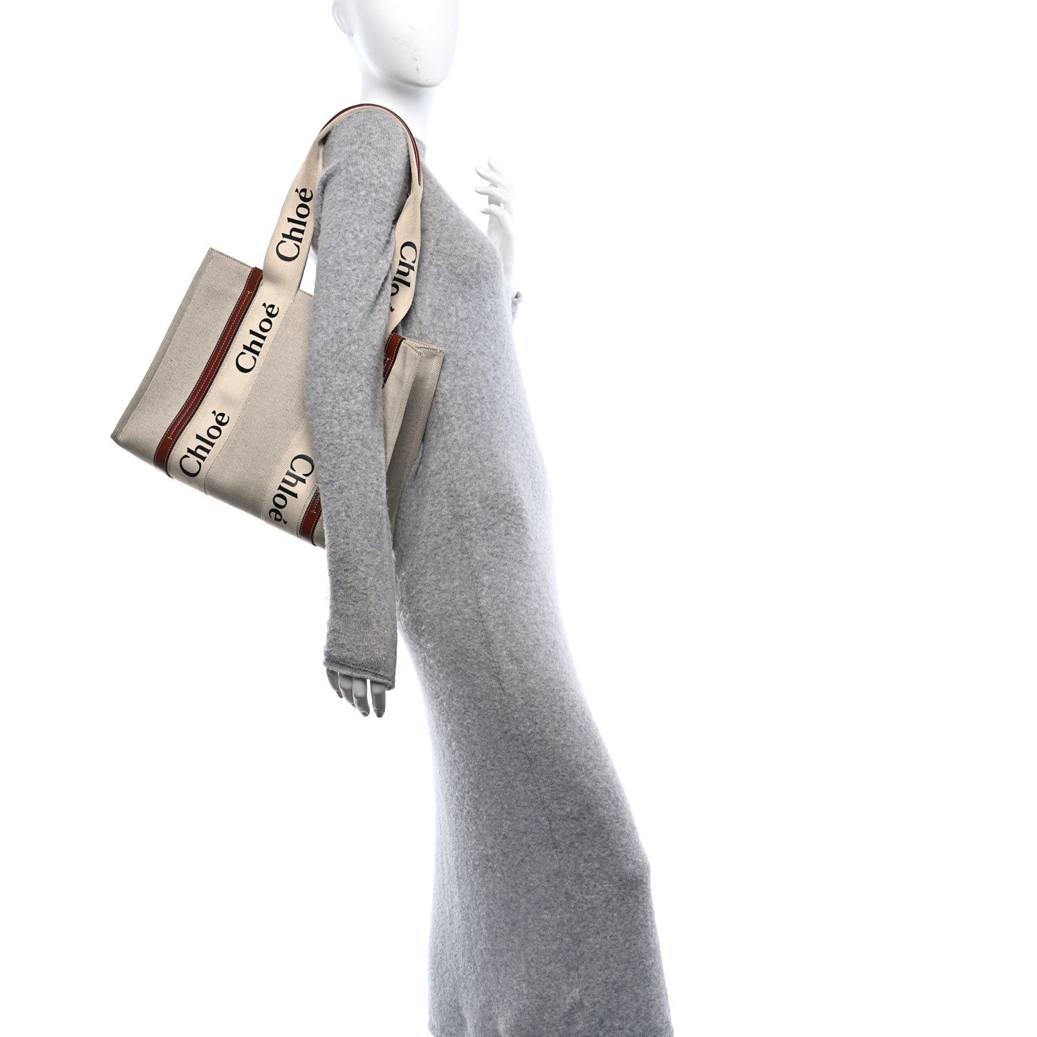 Linen Calfskin Medium Woody Ribbon Tote White Brown