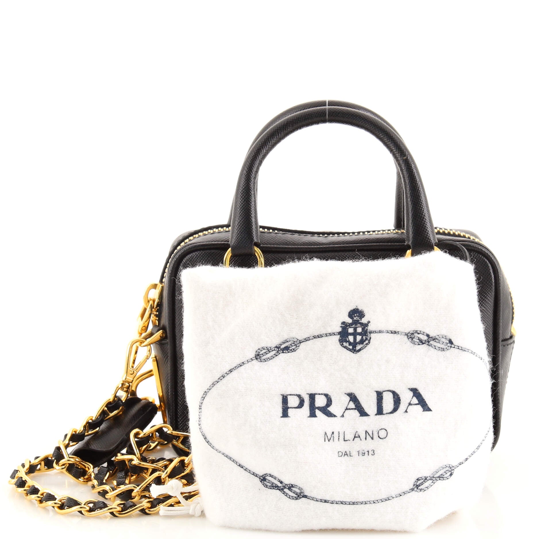Convertible Chain Bowler Bag Saffiano Leather Mini