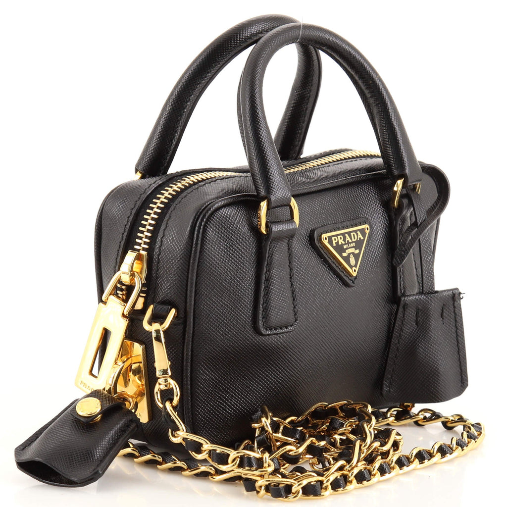 Convertible Chain Bowler Bag Saffiano Leather Mini
