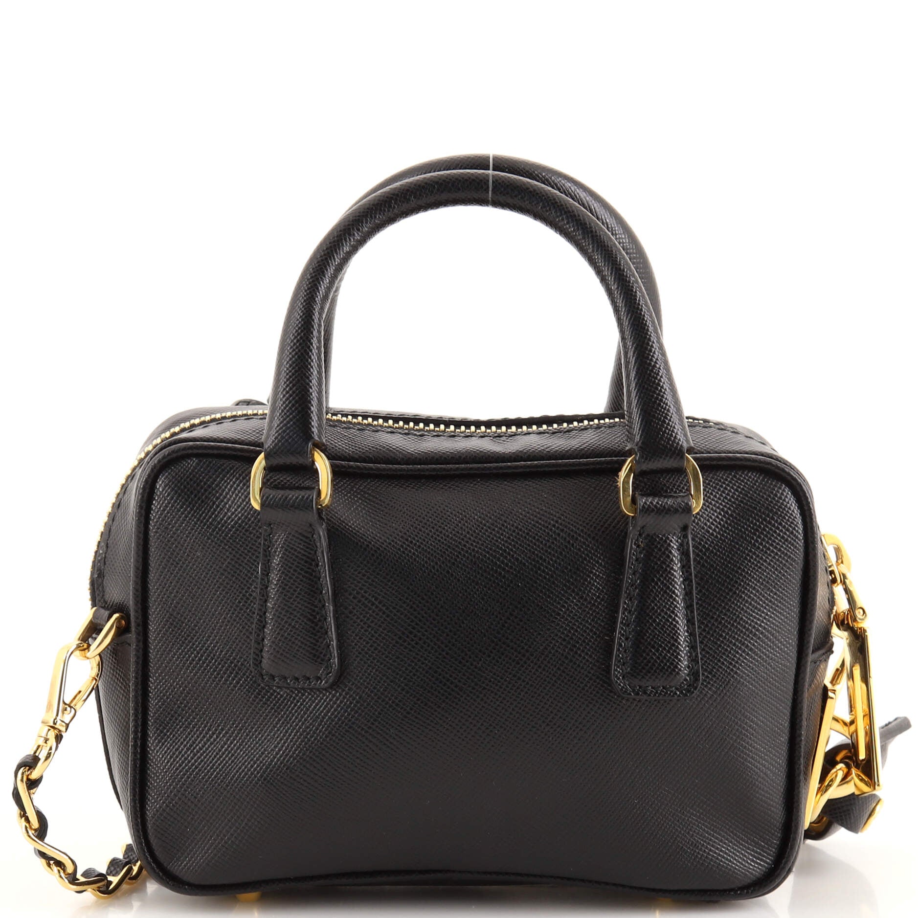 Convertible Chain Bowler Bag Saffiano Leather Mini