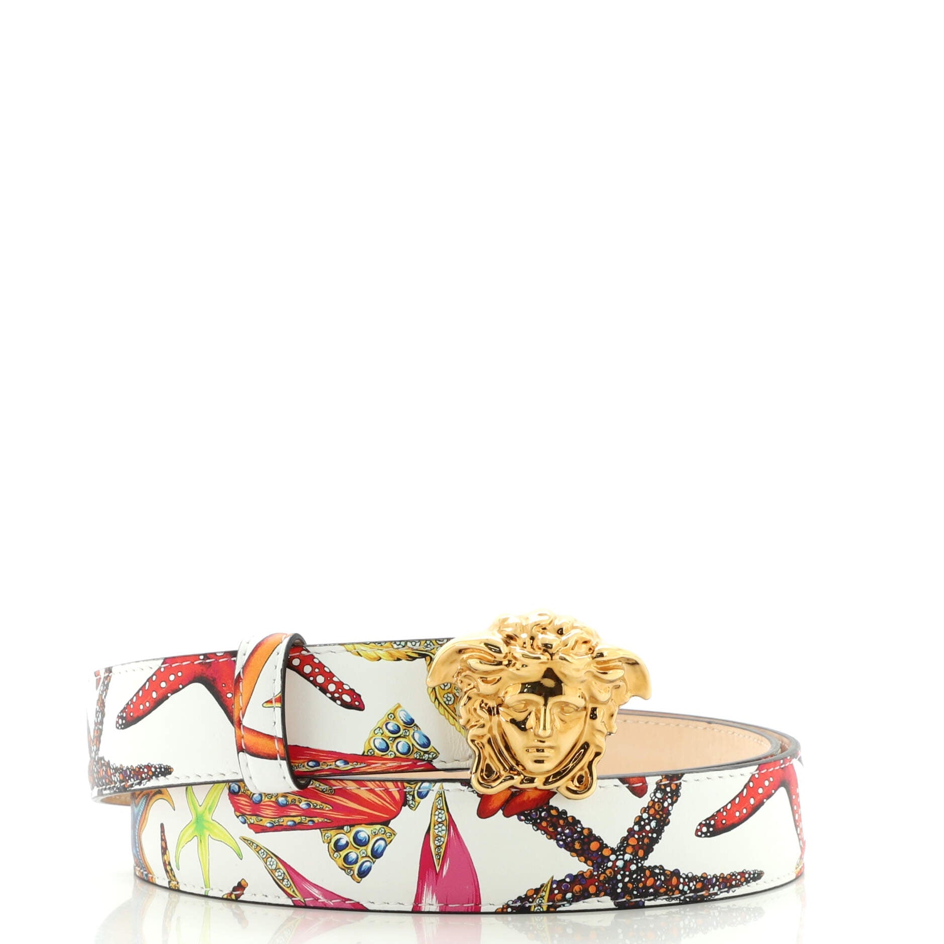 Medusa Buckle Belt Printed Leather Wide 90