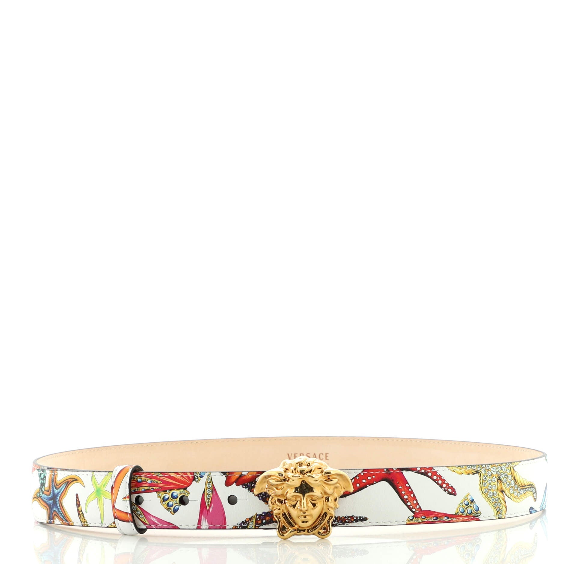 Medusa Buckle Belt Printed Leather Wide 90