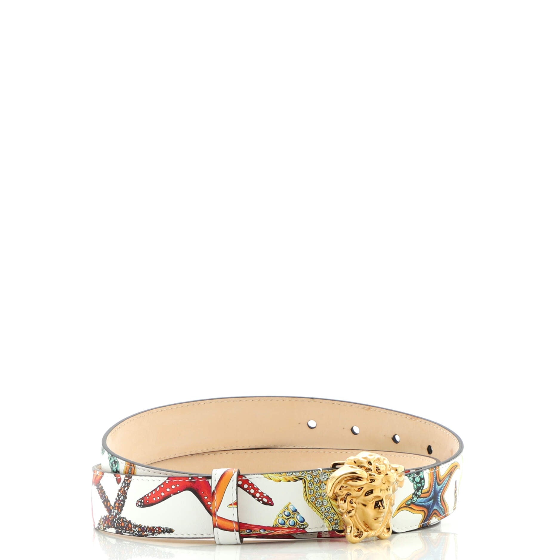 Medusa Buckle Belt Printed Leather Wide 90