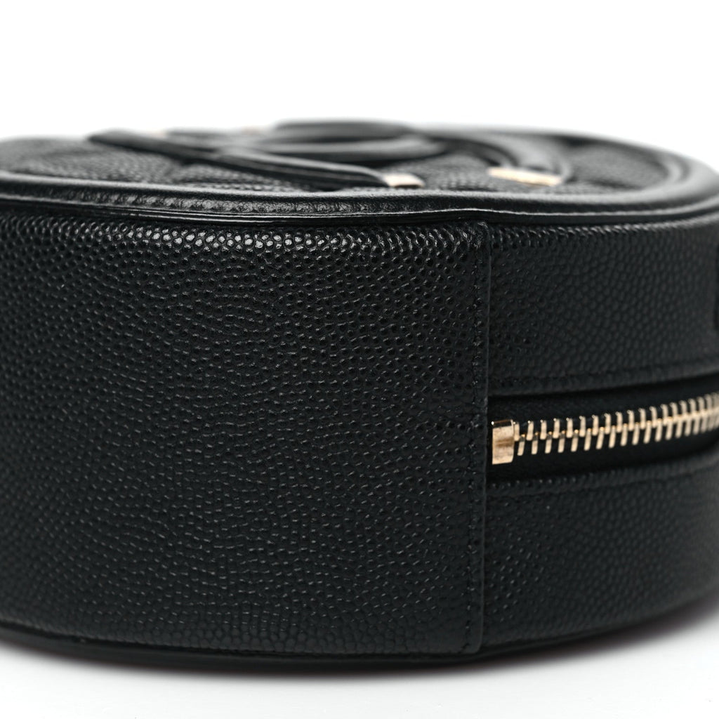 Caviar Quilted Round Filigree Crossbody Black