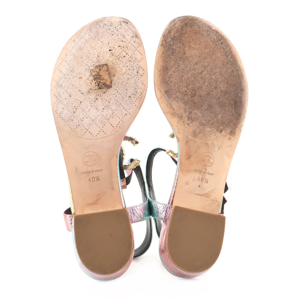 Women's Embellished CC T-Strap Sandals Quilted Leather