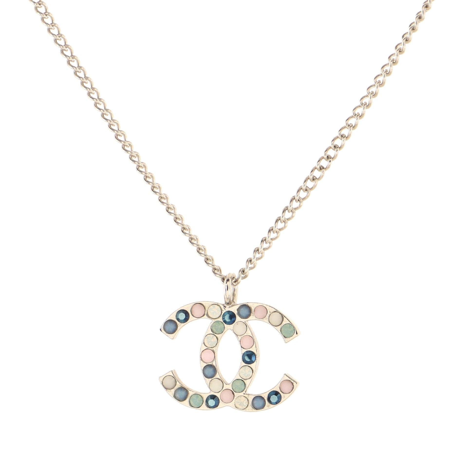 CC Pendant Necklace Metal with Crystals