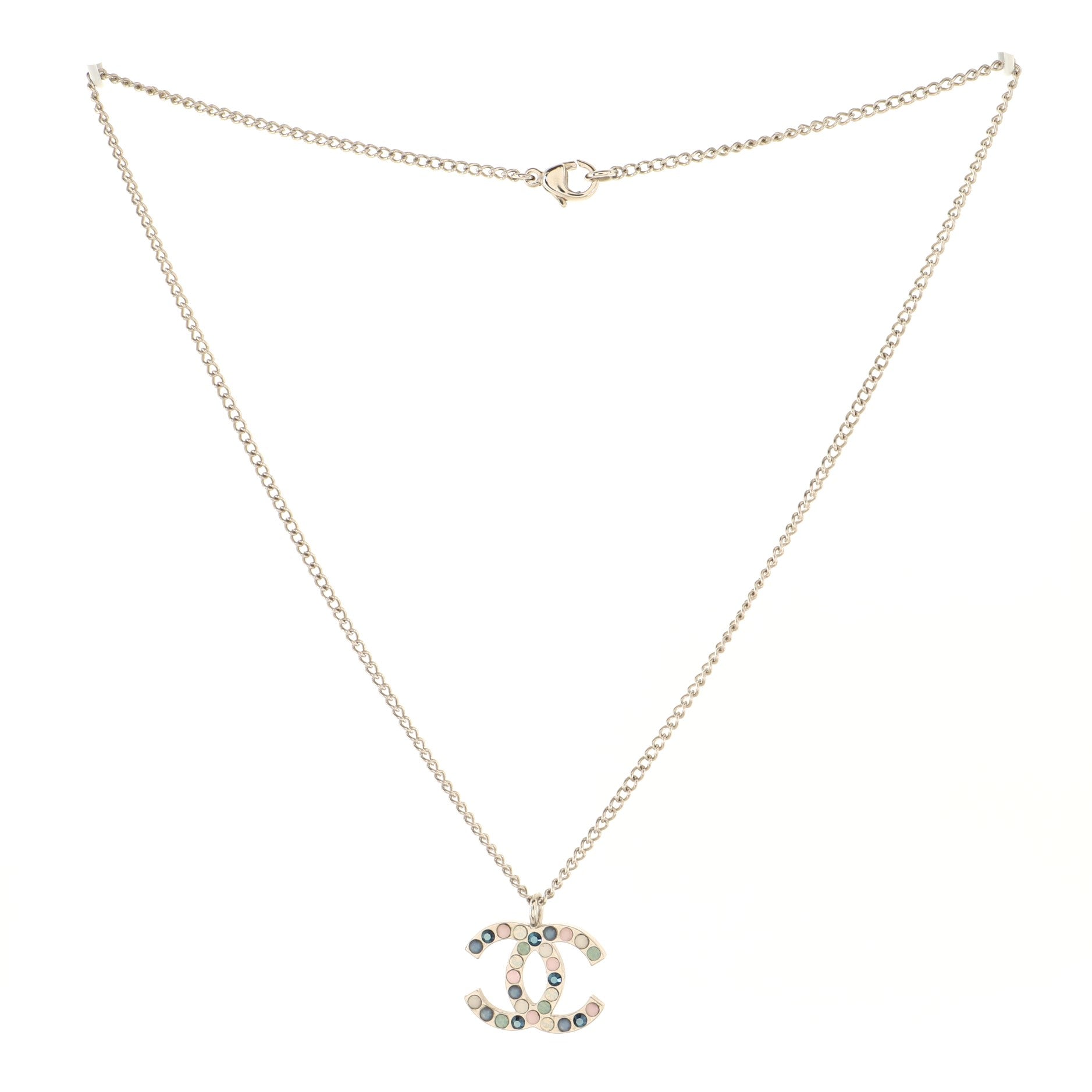 CC Pendant Necklace Metal with Crystals