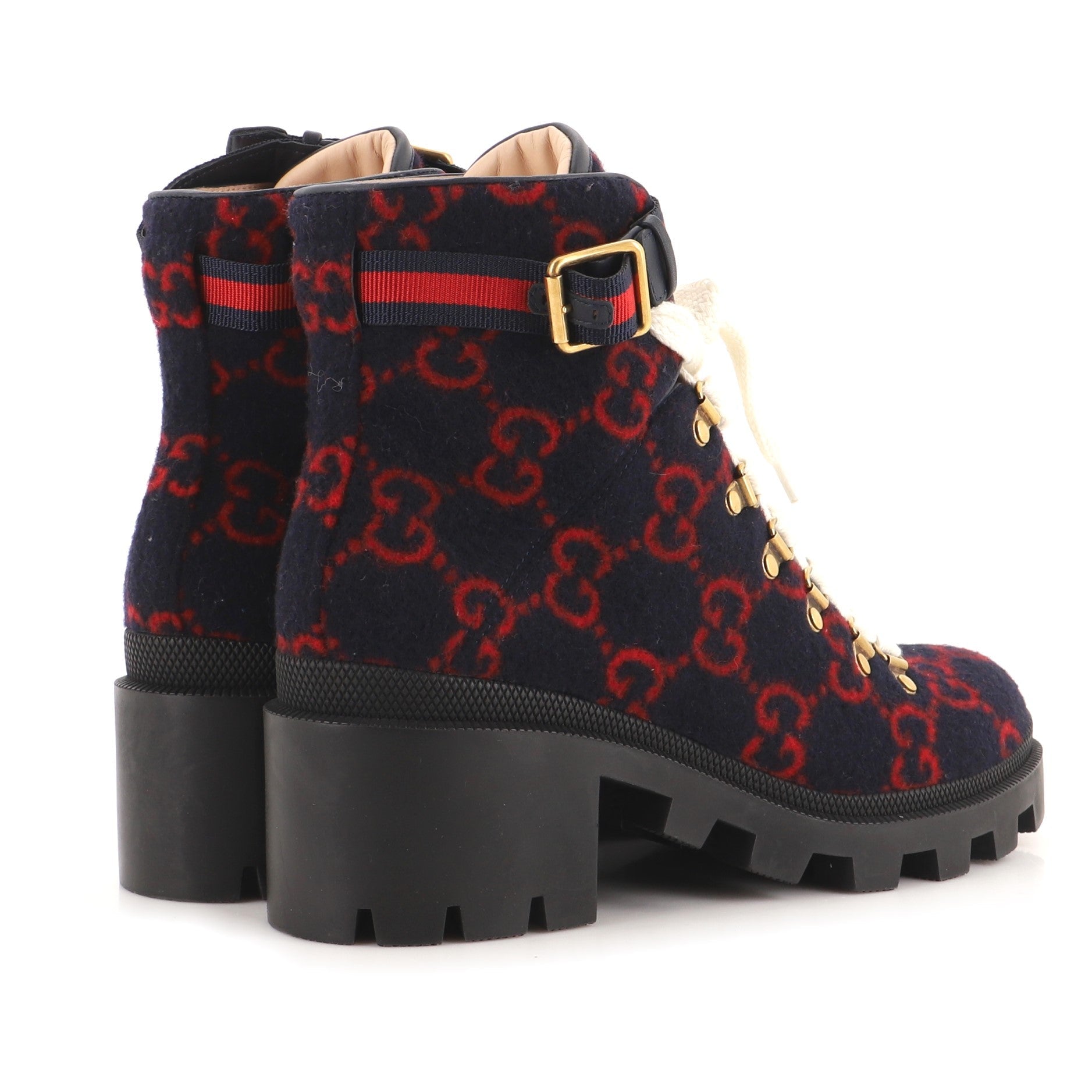 Women's Heeled Lace Up Combat Ankle Boots GG Wool