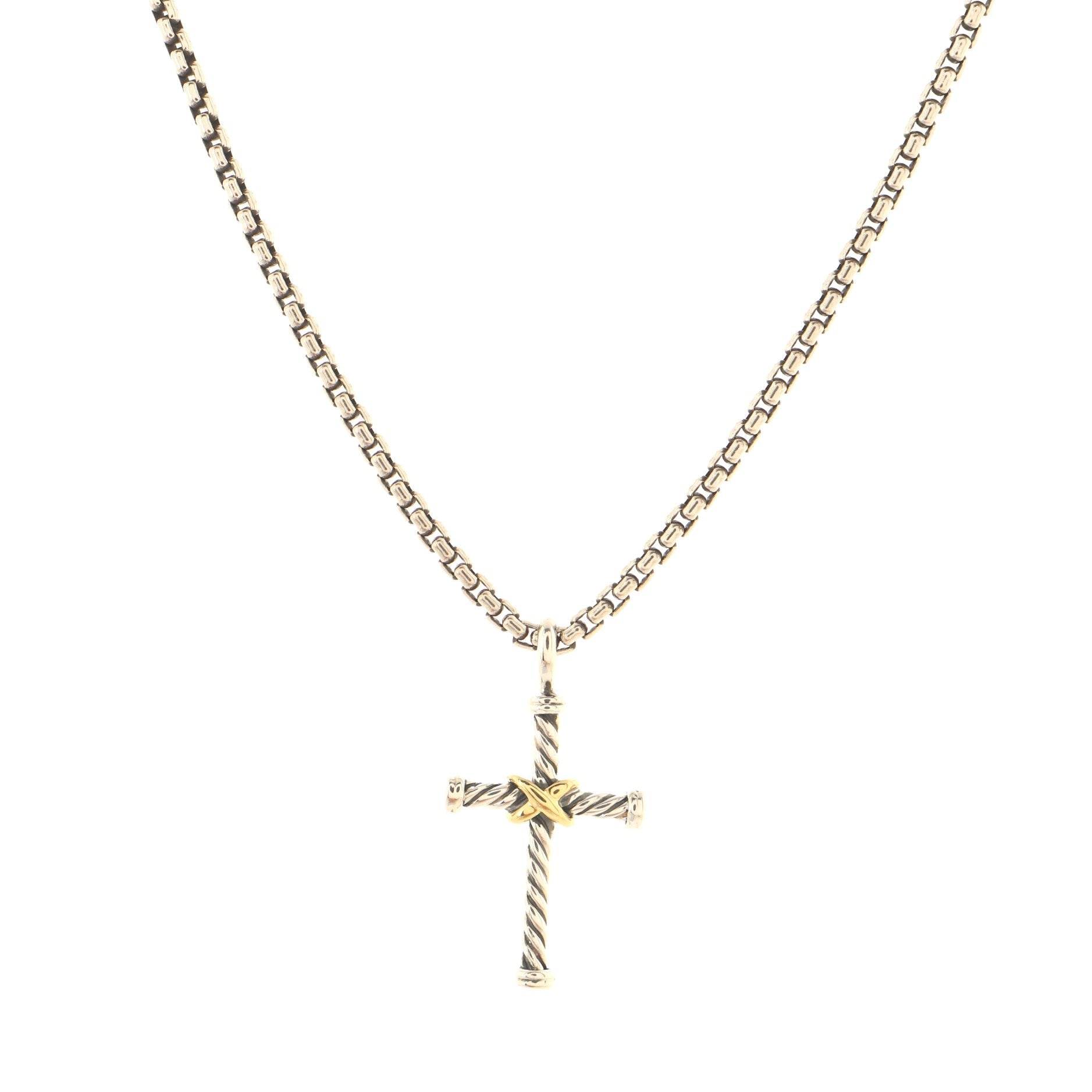 Cable Collectibles Cross Pendant Necklace Sterling Silver with 18K Yellow Gold