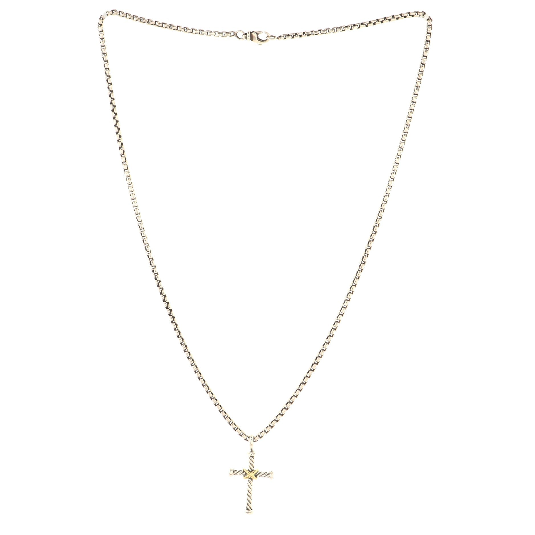Cable Collectibles Cross Pendant Necklace Sterling Silver with 18K Yellow Gold