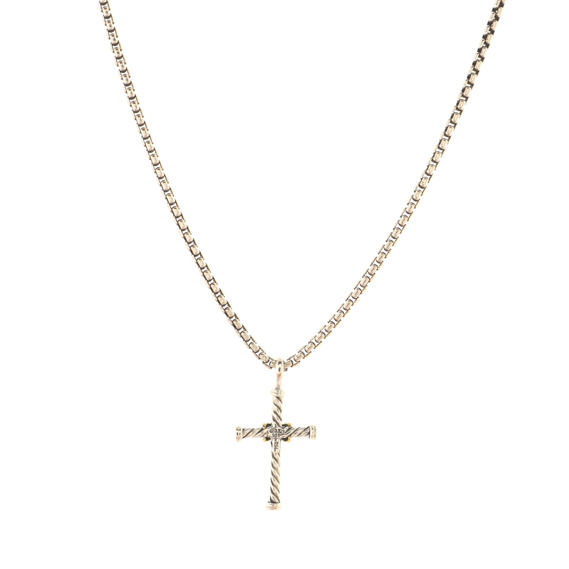Cable Collectibles Cross Pendant Necklace Sterling Silver with 18K Yellow Gold