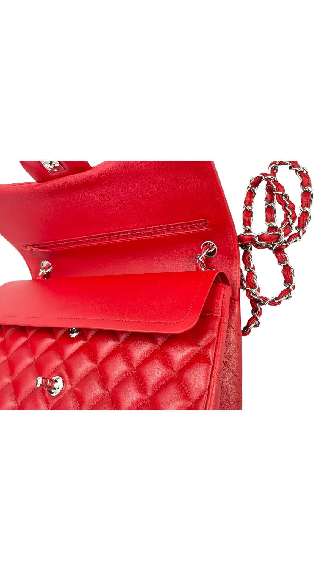 Chanel Red Timeless Classic jumbo Bag in Lambskin silber Hardware