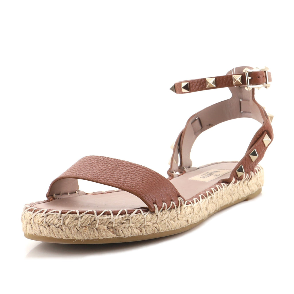 Women's Rockstud Ankle Strap Espadrille Flats Studded Leather